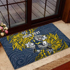 Personalised North Queensland Cowboys Rubber Doormat Polynesian Tribal Pattern With Rugby Bull Mascot Art