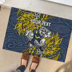 Personalised North Queensland Cowboys Rubber Doormat Polynesian Tribal Pattern With Rugby Bull Mascot Art