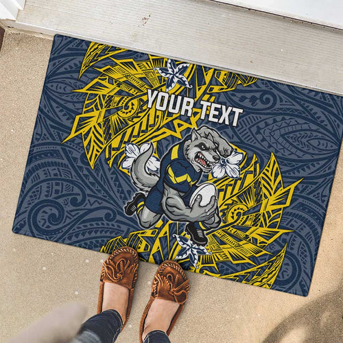 Personalised North Queensland Cowboys Rubber Doormat Polynesian Tribal Pattern With Rugby Bull Mascot Art