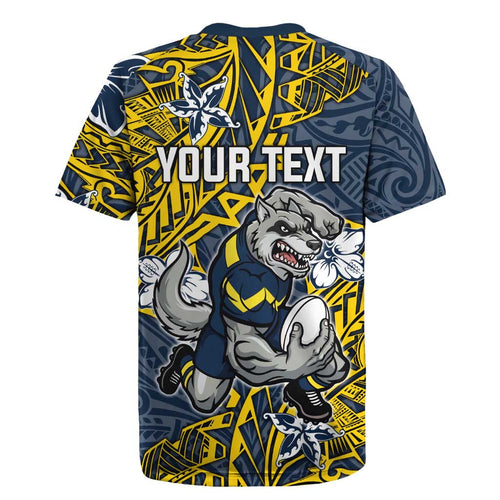 Personalised North Queensland Cowboys Rugby Jersey Polynesian Tribal Pattern With Rugby Bull Mascot Art