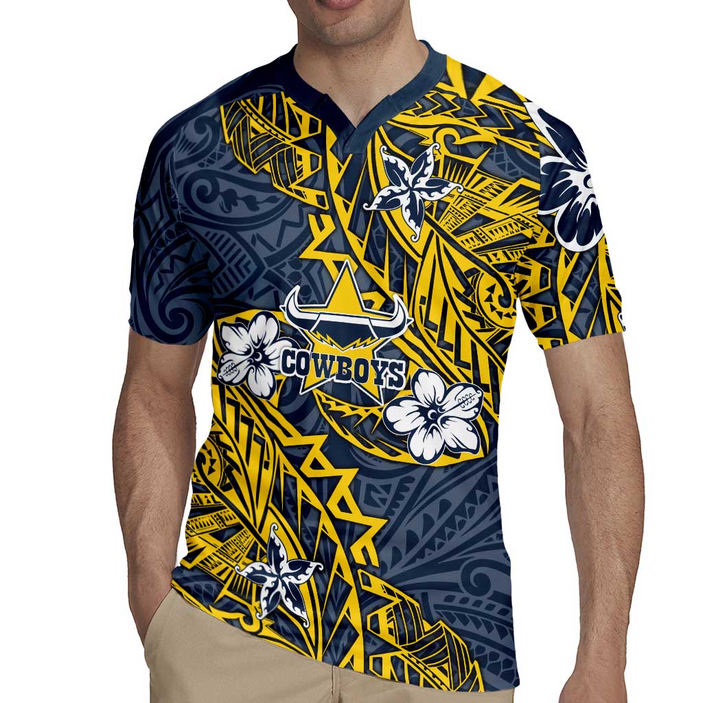 Personalised North Queensland Cowboys Rugby Jersey Polynesian Tribal Pattern With Rugby Bull Mascot Art