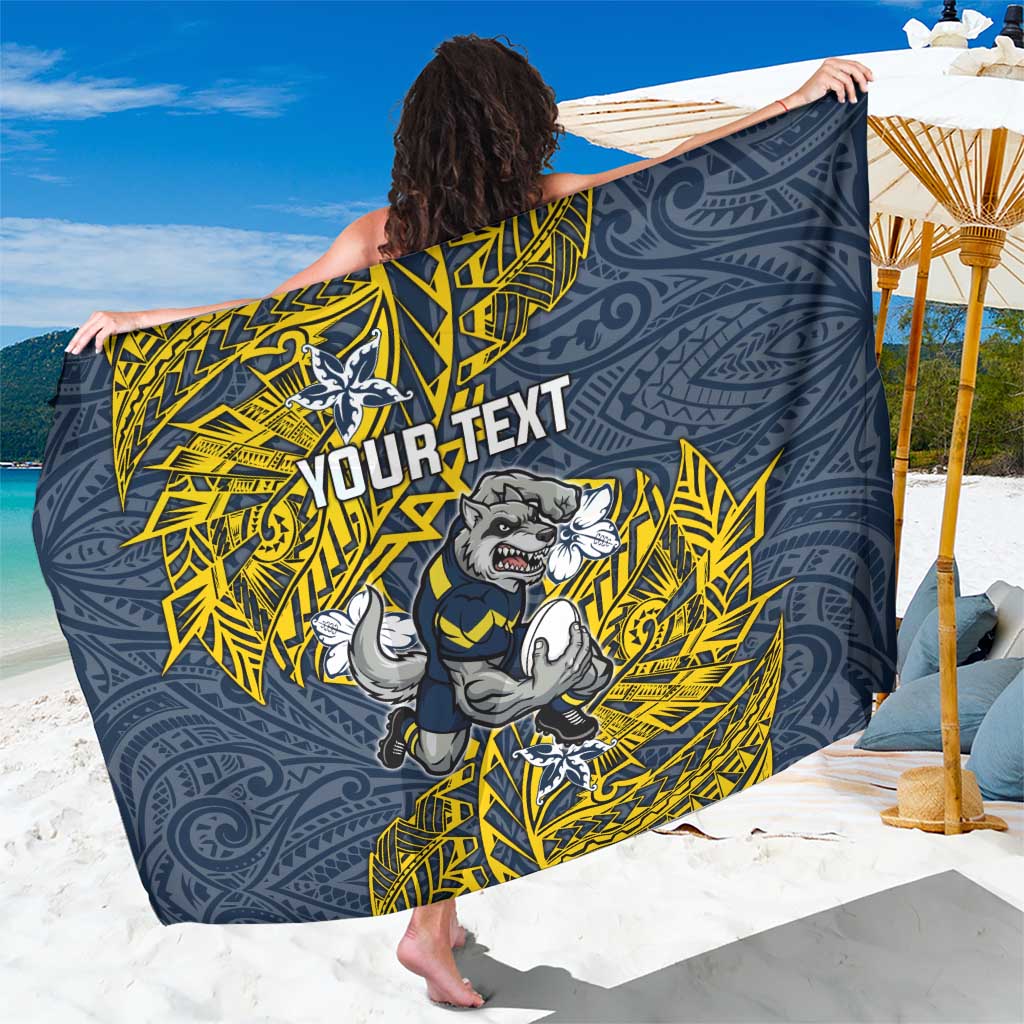 Personalised North Queensland Cowboys Sarong Polynesian Tribal Pattern With Rugby Bull Mascot Art