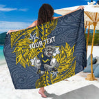 Personalised North Queensland Cowboys Sarong Polynesian Tribal Pattern With Rugby Bull Mascot Art