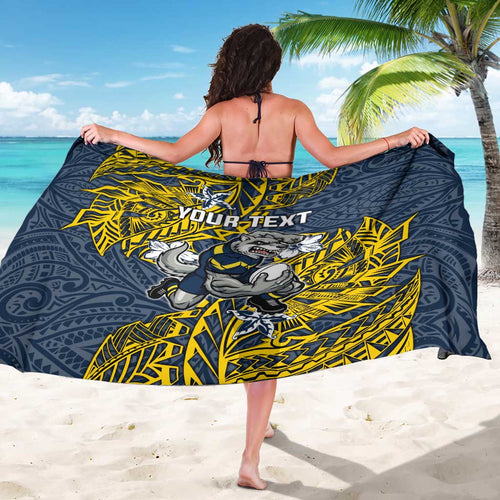 Personalised North Queensland Cowboys Sarong Polynesian Tribal Pattern With Rugby Bull Mascot Art