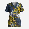 Personalised North Queensland Cowboys Scrub Top Polynesian Tribal Pattern With Rugby Bull Mascot Art