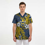Personalised North Queensland Cowboys Scrub Top Polynesian Tribal Pattern With Rugby Bull Mascot Art