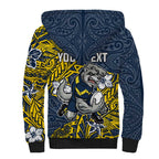 Personalised North Queensland Cowboys Sherpa Hoodie Polynesian Tribal Pattern With Rugby Bull Mascot Art