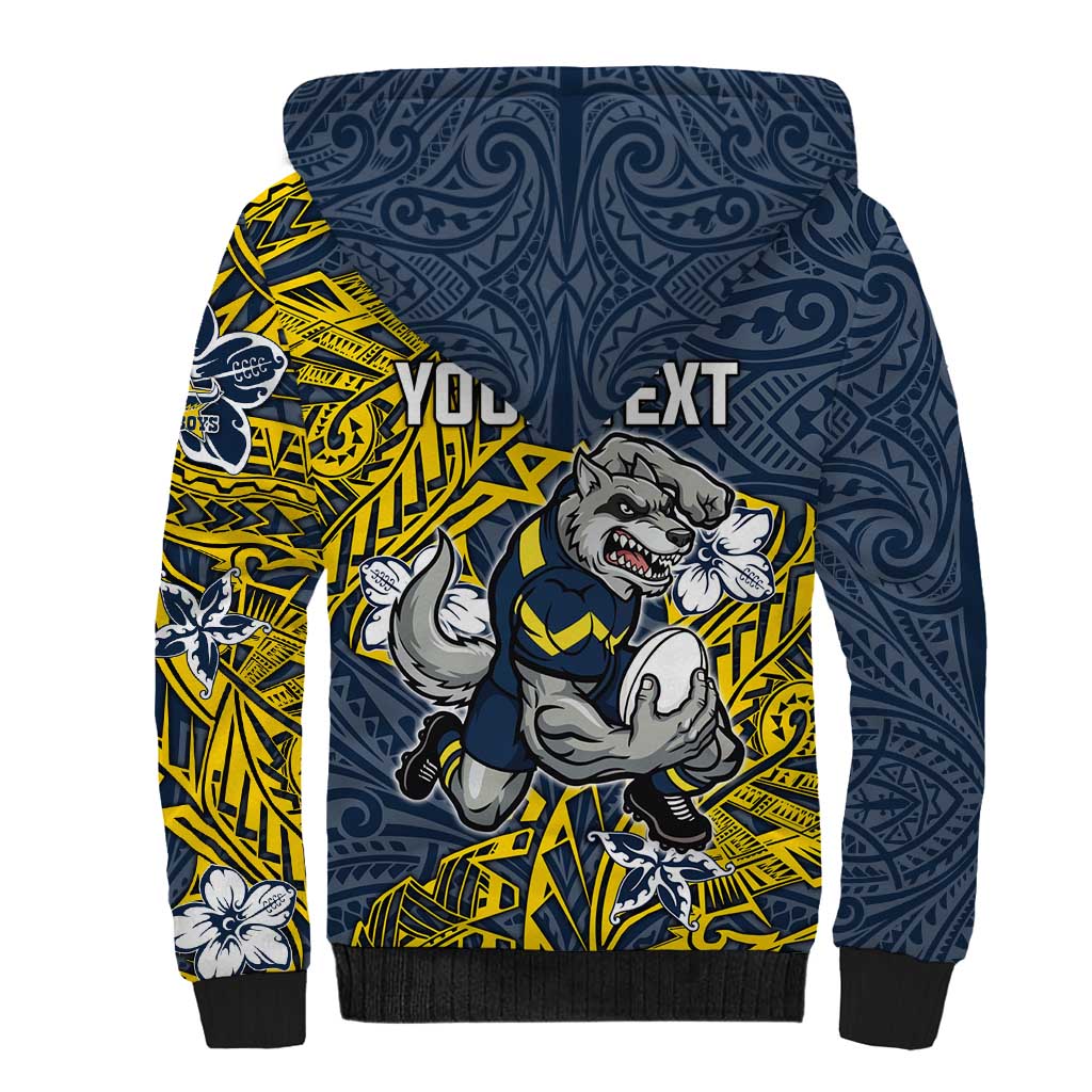 Personalised North Queensland Cowboys Sherpa Hoodie Polynesian Tribal Pattern With Rugby Bull Mascot Art