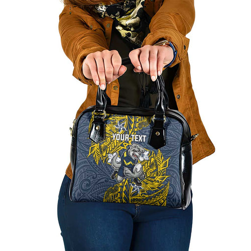 Personalised North Queensland Cowboys Shoulder Handbag Polynesian Tribal Pattern With Rugby Bull Mascot Art