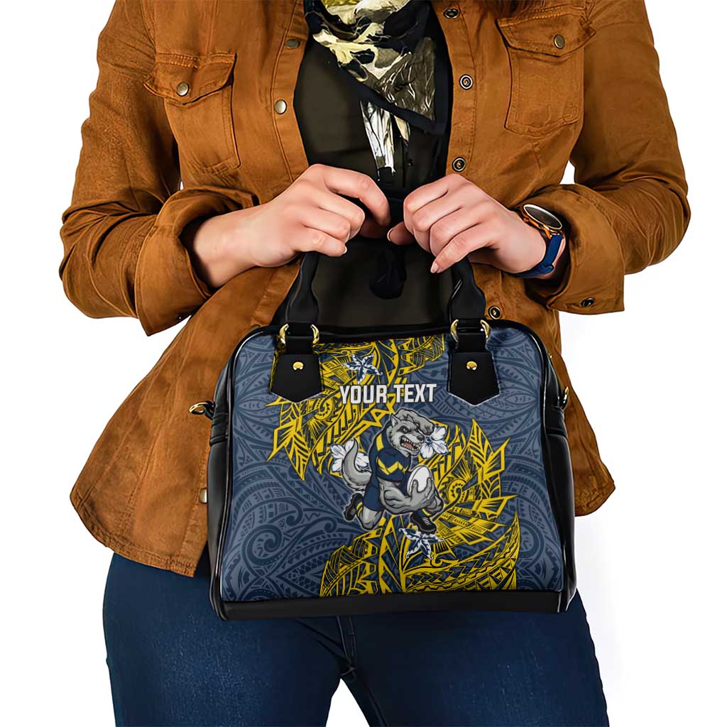 Personalised North Queensland Cowboys Shoulder Handbag Polynesian Tribal Pattern With Rugby Bull Mascot Art
