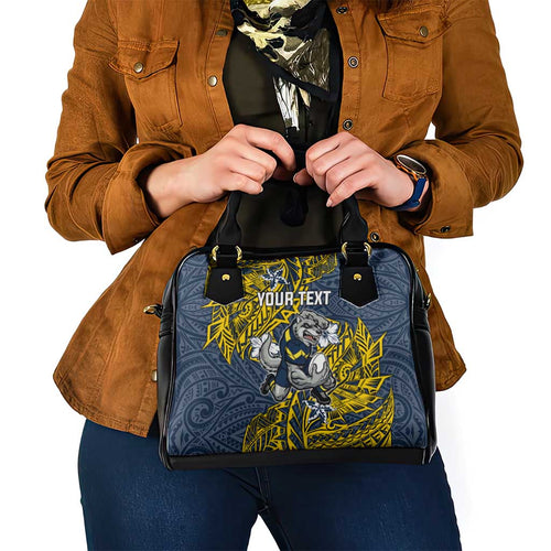 Personalised North Queensland Cowboys Shoulder Handbag Polynesian Tribal Pattern With Rugby Bull Mascot Art