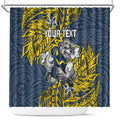 Personalised North Queensland Cowboys Shower Curtain Polynesian Tribal Pattern With Rugby Bull Mascot Art
