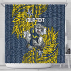 Personalised North Queensland Cowboys Shower Curtain Polynesian Tribal Pattern With Rugby Bull Mascot Art