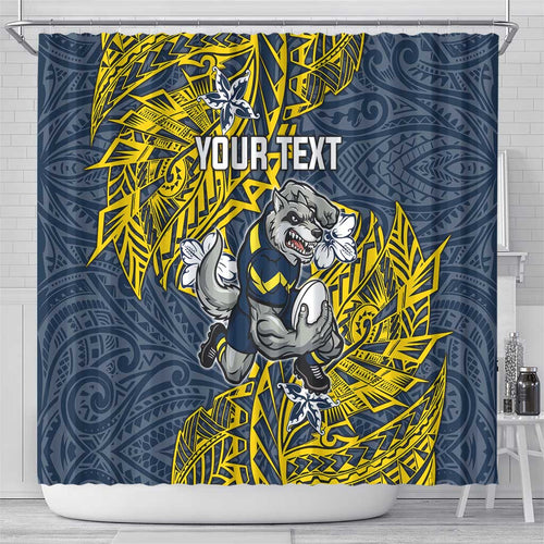 Personalised North Queensland Cowboys Shower Curtain Polynesian Tribal Pattern With Rugby Bull Mascot Art