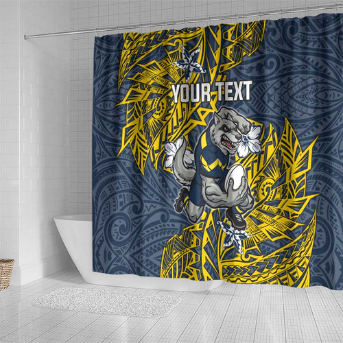 Personalised North Queensland Cowboys Shower Curtain Polynesian Tribal Pattern With Rugby Bull Mascot Art