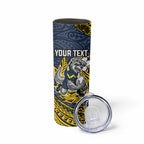 Personalised North Queensland Cowboys Skinny Tumbler Polynesian Tribal Pattern With Rugby Bull Mascot Art