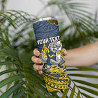 Personalised North Queensland Cowboys Skinny Tumbler Polynesian Tribal Pattern With Rugby Bull Mascot Art