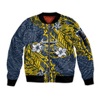 Personalised North Queensland Cowboys Sleeve Zip Bomber Jacket Polynesian Tribal Pattern With Rugby Bull Mascot Art