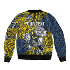 Personalised North Queensland Cowboys Sleeve Zip Bomber Jacket Polynesian Tribal Pattern With Rugby Bull Mascot Art