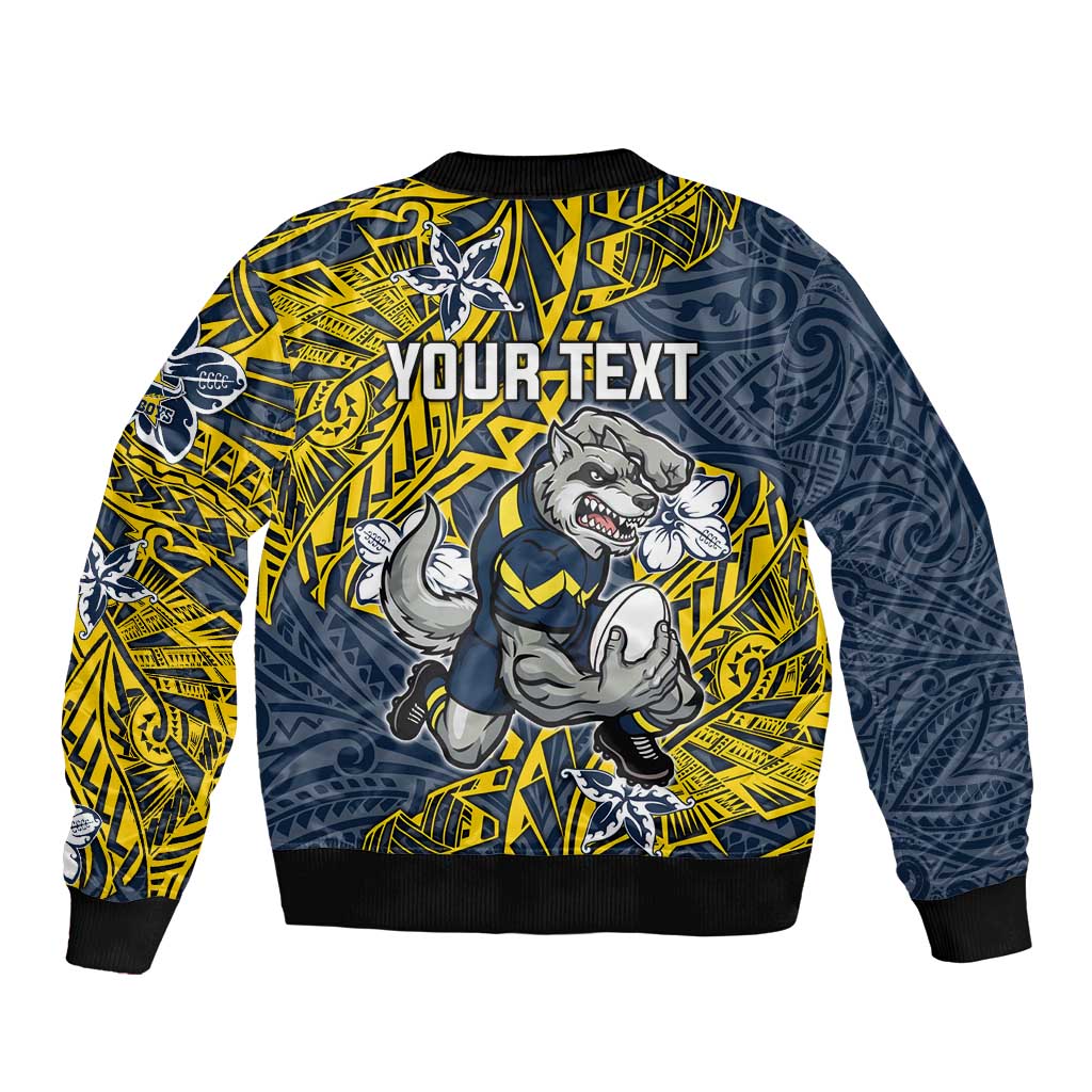 Personalised North Queensland Cowboys Sleeve Zip Bomber Jacket Polynesian Tribal Pattern With Rugby Bull Mascot Art