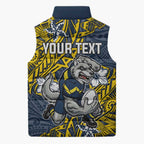 Personalised North Queensland Cowboys Sleeveless Puffer Jacket Polynesian Tribal Pattern With Rugby Bull Mascot Art