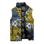 Personalised North Queensland Cowboys Sleeveless Puffer Jacket Polynesian Tribal Pattern With Rugby Bull Mascot Art