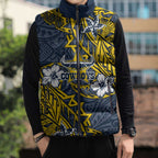 Personalised North Queensland Cowboys Sleeveless Puffer Jacket Polynesian Tribal Pattern With Rugby Bull Mascot Art