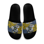 Personalised North Queensland Cowboys Slide Sandals Polynesian Tribal Pattern With Rugby Bull Mascot Art