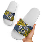 Personalised North Queensland Cowboys Slide Sandals Polynesian Tribal Pattern With Rugby Bull Mascot Art