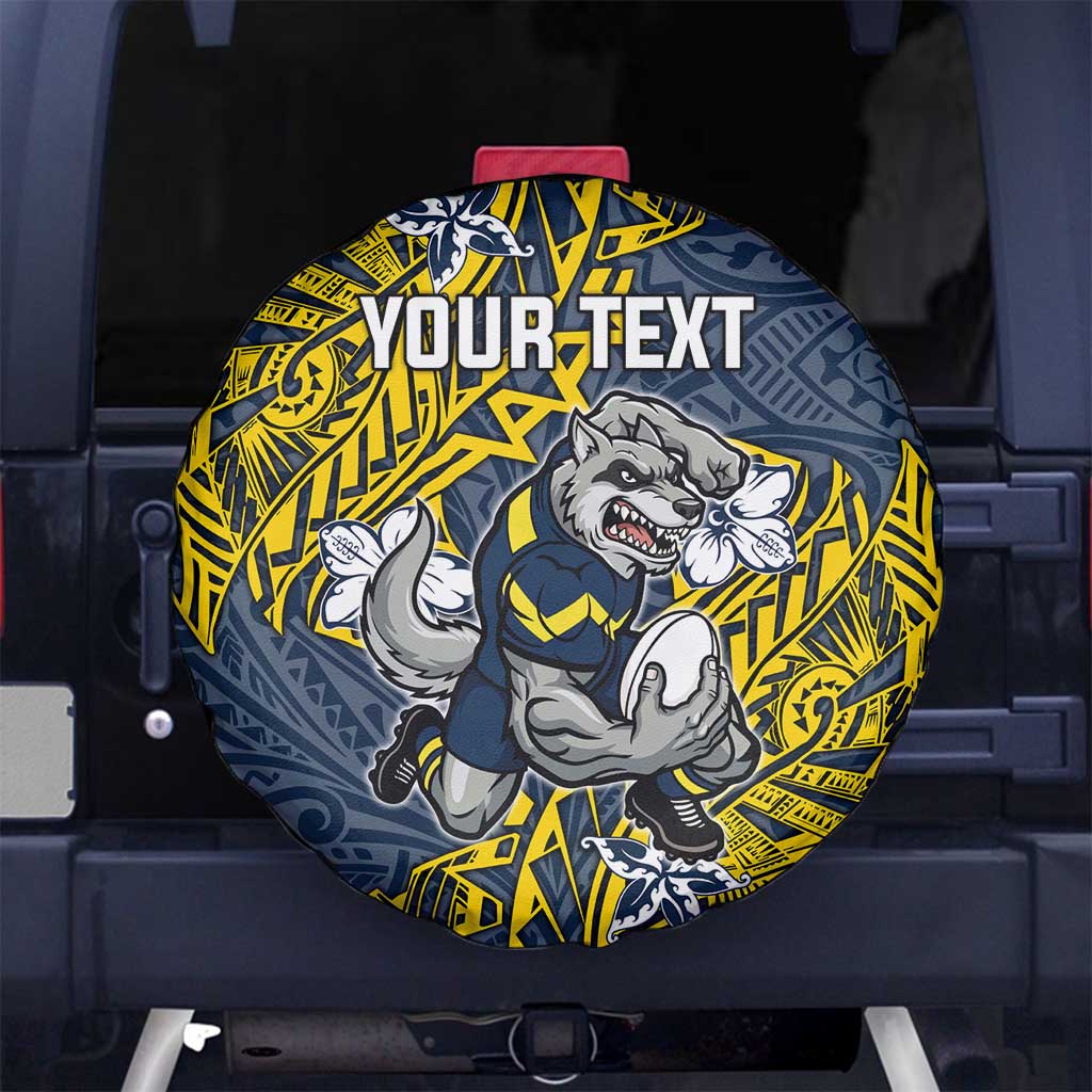 Personalised North Queensland Cowboys Spare Tire Cover Polynesian Tribal Pattern With Rugby Bull Mascot Art