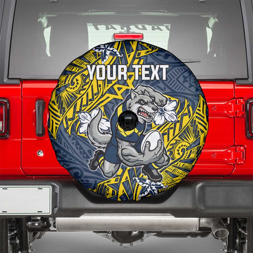 Personalised North Queensland Cowboys Spare Tire Cover Polynesian Tribal Pattern With Rugby Bull Mascot Art
