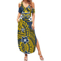 Personalised North Queensland Cowboys Summer Maxi Dress Polynesian Tribal Pattern With Rugby Bull Mascot Art