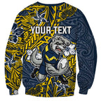 Personalised North Queensland Cowboys Sweatshirt Polynesian Tribal Pattern With Rugby Bull Mascot Art