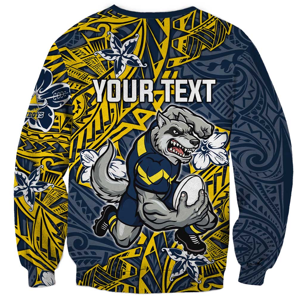 Personalised North Queensland Cowboys Sweatshirt Polynesian Tribal Pattern With Rugby Bull Mascot Art