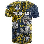 Personalised North Queensland Cowboys T Shirt Polynesian Tribal Pattern With Rugby Bull Mascot Art