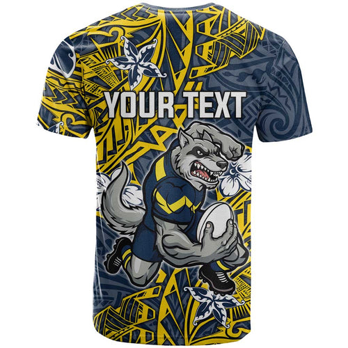 Personalised North Queensland Cowboys T Shirt Polynesian Tribal Pattern With Rugby Bull Mascot Art