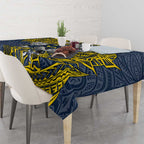 Personalised North Queensland Cowboys Tablecloth Polynesian Tribal Pattern With Rugby Bull Mascot Art