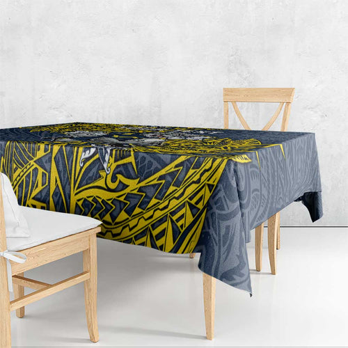 Personalised North Queensland Cowboys Tablecloth Polynesian Tribal Pattern With Rugby Bull Mascot Art