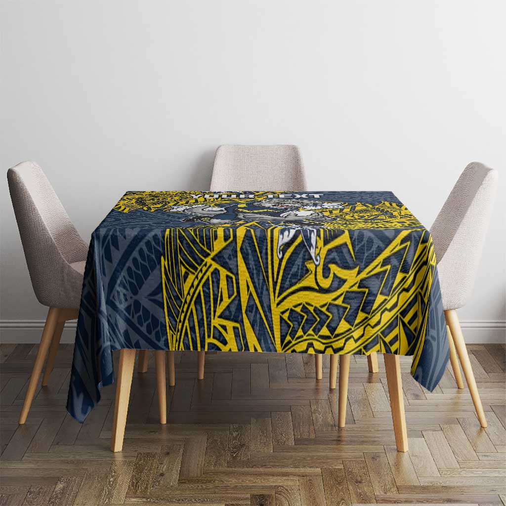 Personalised North Queensland Cowboys Tablecloth Polynesian Tribal Pattern With Rugby Bull Mascot Art
