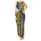 Personalised North Queensland Cowboys Tank Maxi Dress Polynesian Tribal Pattern With Rugby Bull Mascot Art
