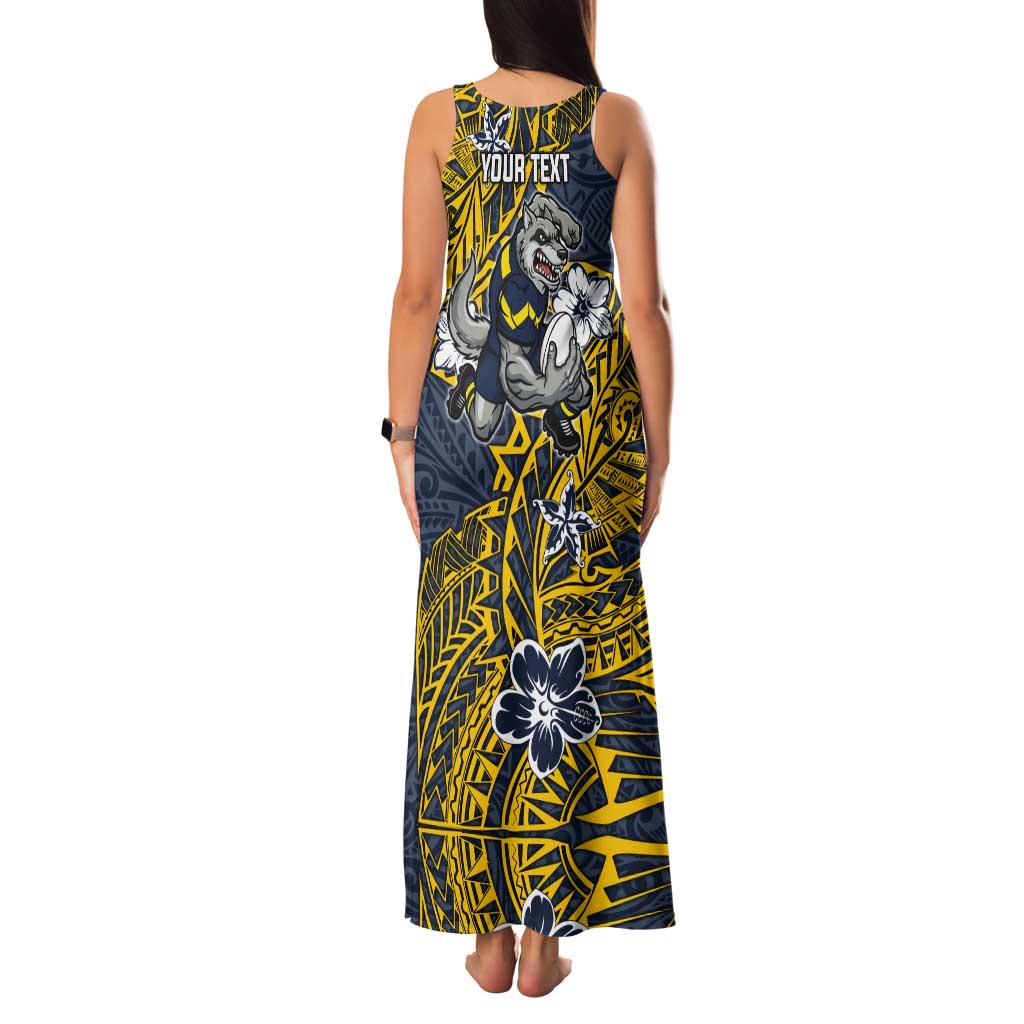 Personalised North Queensland Cowboys Tank Maxi Dress Polynesian Tribal Pattern With Rugby Bull Mascot Art