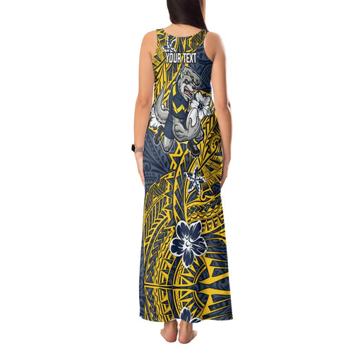 Personalised North Queensland Cowboys Tank Maxi Dress Polynesian Tribal Pattern With Rugby Bull Mascot Art