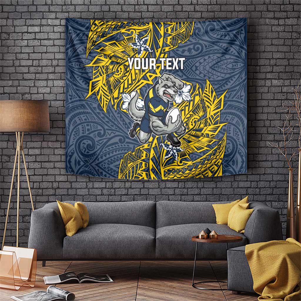 Personalised North Queensland Cowboys Tapestry Polynesian Tribal Pattern With Rugby Bull Mascot Art