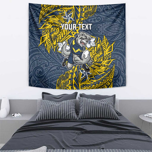 Personalised North Queensland Cowboys Tapestry Polynesian Tribal Pattern With Rugby Bull Mascot Art