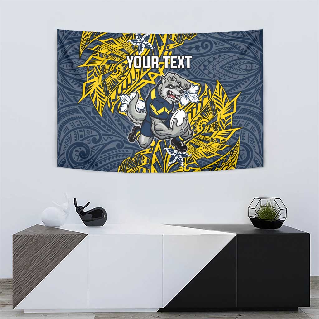 Personalised North Queensland Cowboys Tapestry Polynesian Tribal Pattern With Rugby Bull Mascot Art