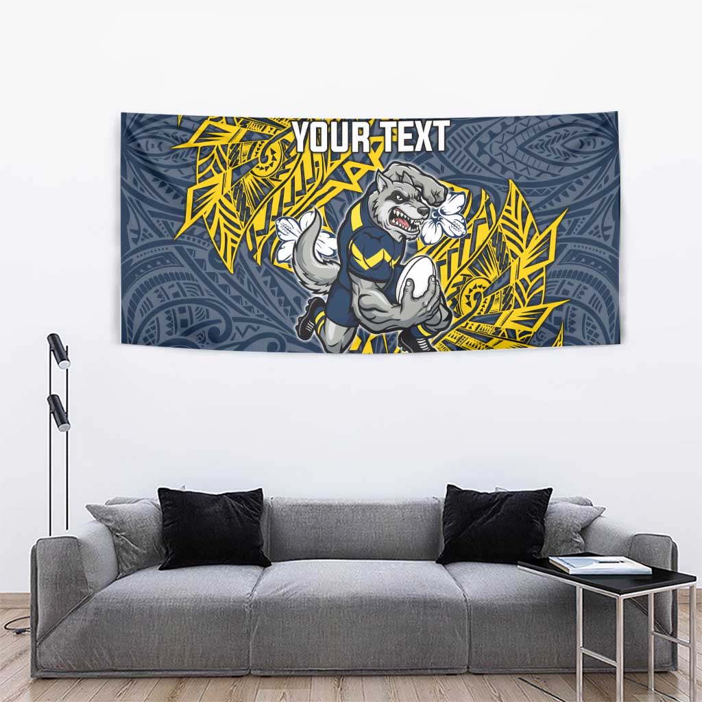 Personalised North Queensland Cowboys Tapestry Polynesian Tribal Pattern With Rugby Bull Mascot Art