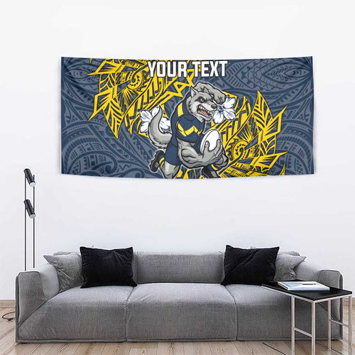Personalised North Queensland Cowboys Tapestry Polynesian Tribal Pattern With Rugby Bull Mascot Art