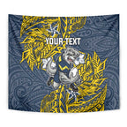 Personalised North Queensland Cowboys Tapestry Polynesian Tribal Pattern With Rugby Bull Mascot Art