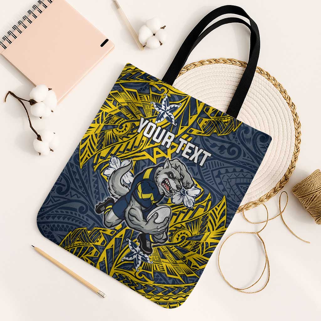 Personalised North Queensland Cowboys Tote Bag Polynesian Tribal Pattern With Rugby Bull Mascot Art