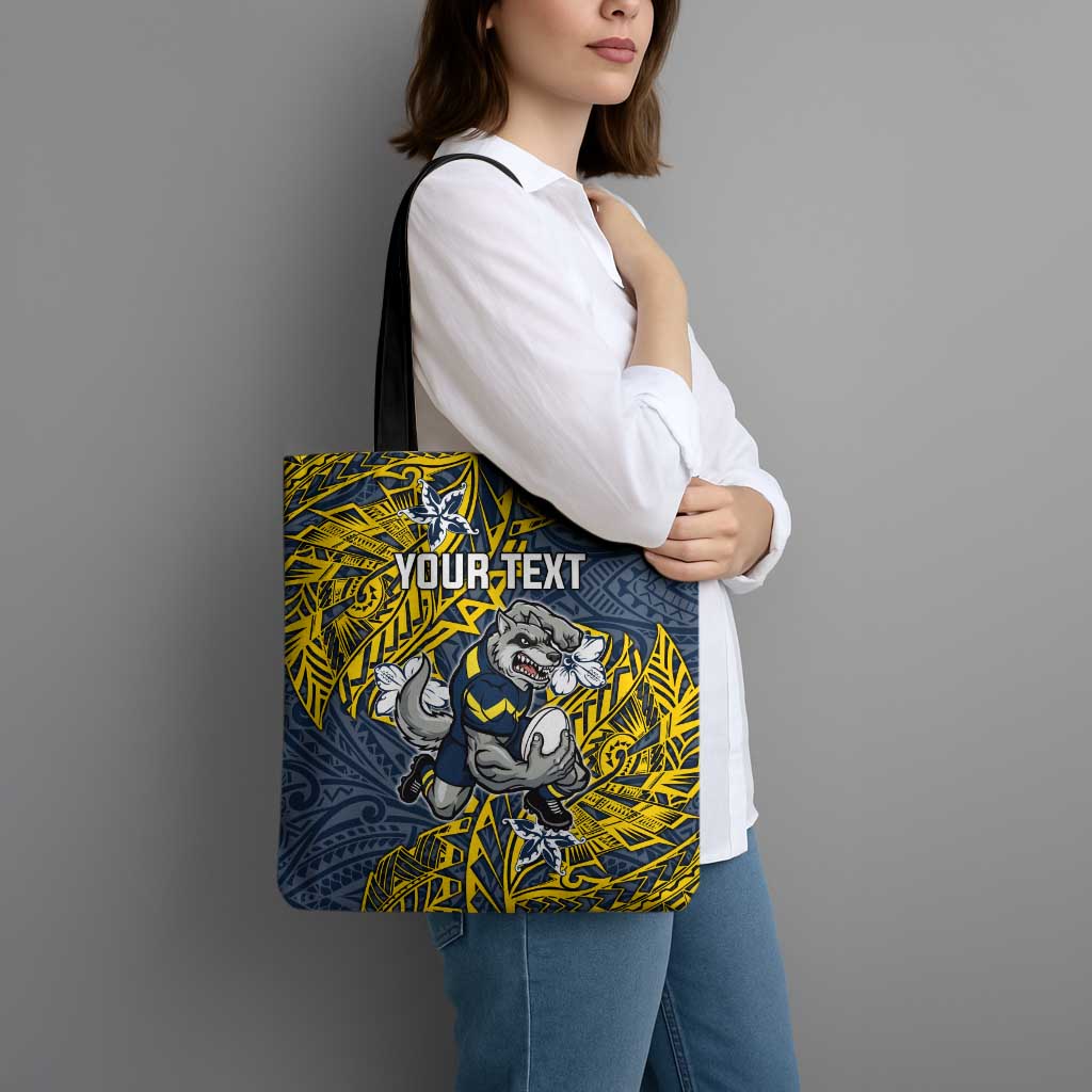 Personalised North Queensland Cowboys Tote Bag Polynesian Tribal Pattern With Rugby Bull Mascot Art